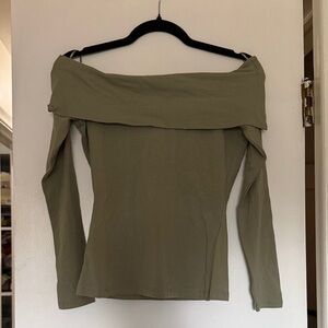Abercrombie & Fitch Olive Off-Shoulder Long Sleeve Top